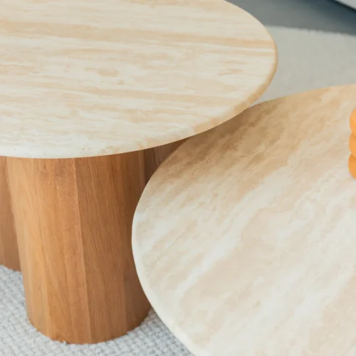 Marble coffee table set Mozo Light oak