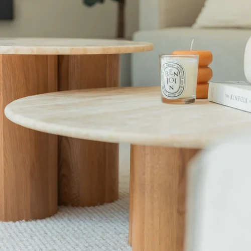 Marble coffee table set Mozo Light oak