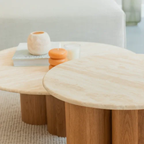 Marble coffee table set Mozo Light oak