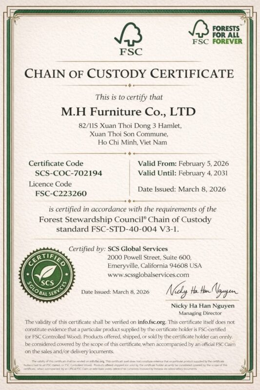 M.H furniture FSC Certification